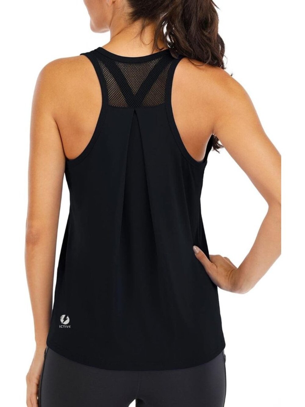 〽️ Women Black Loose Fit Racerback Mesh Backless Muscle Tank Workout Tops